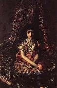 Mikhail Vrubel Girl Against a perslan carpet Norge oil painting reproduction